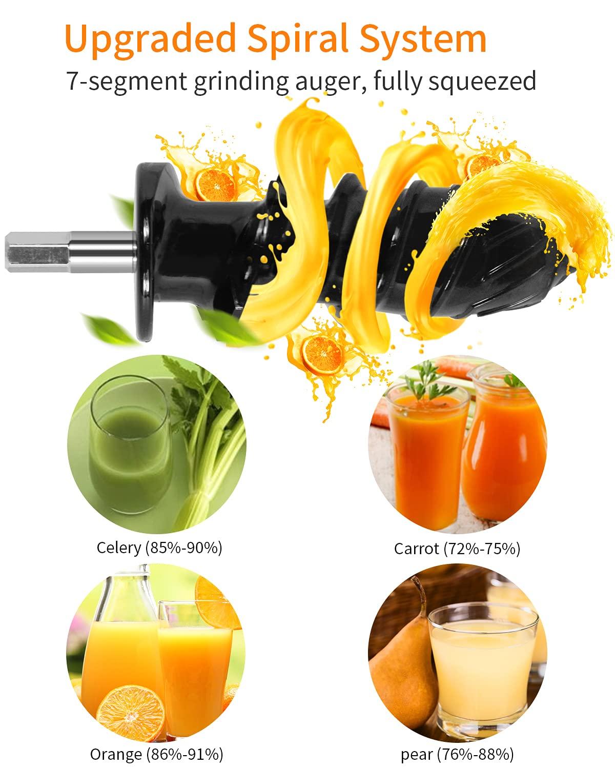 LUFVEBUT Slow Juicer Machine for Vegetables and Fruits Cold Press Masticating Juicer Extractor Celery Wheatgrass Leafy Greens Carrot Ginger Beet, Easy to Clean Juicer BPA-Free Reverse Function,Dishwasher Safe