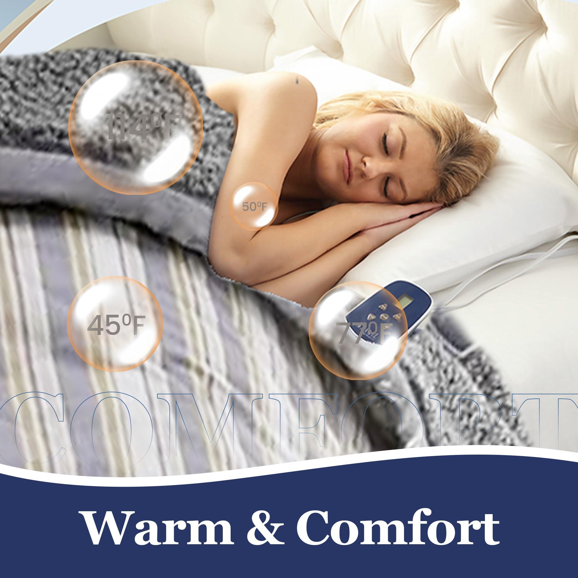 Thermee Thermee Micro Flannel Heated Blanket with Sherpa back, 10-Setting Electric Blanket Twin Size, Programmable Heating Blanket, Ultra-Soft Heated Throw Blanket, Fast Heating Thermal Blanket - City Stripe
