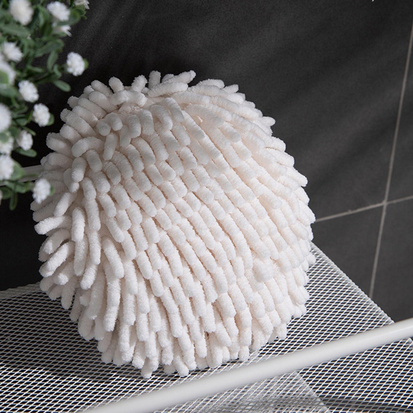 HERCHR HERCHR Chenille Hand Towel, Fuzzy Ball Towel Hanging Hand Towels Absorbent Small Towels with Loops Decorative Towels for Bathroom and Kitchen