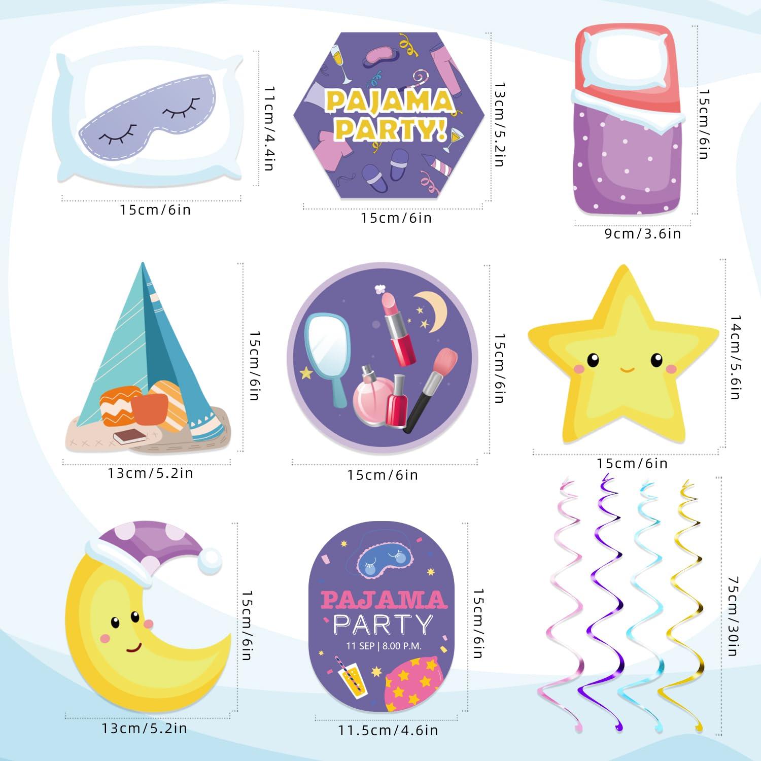 SKIRUP SKIRUP Slumber Party Favors Pajamas Theme Party Suit Pajama Party Decorations Includes Banner Hanging Swirls Cake Topper Balloons Cupcake Toppers Sleepover Party Supplies For Girls
