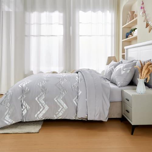 Wowelife Wowelife 6 Pieces Silver Grey Twin Comforter Set Gray Kids Twin XL Comforter Bedding Sets College Dorm for Girls & Boys Bed in A Bag Glitter with Sheets for Kids, 2 Pillow Shams and 1 Pillow Case