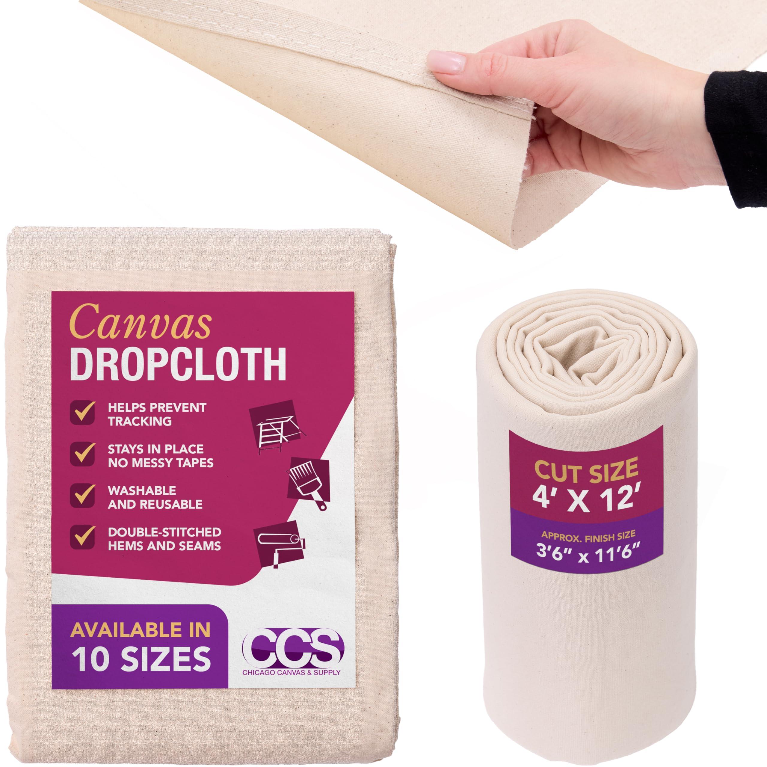 CCS CHICAGO CANVAS & SUPPLY All Purpose Canvas Drop Cloth by CCS CHICAGO CANVAS & SUPPLY - Paint Tarp, Canvas Fabric, Drop Cloth Curtains, Paint Drop Cloth, Washable & Reusable Drop Cloth for Painting - 4 by 12 Feet