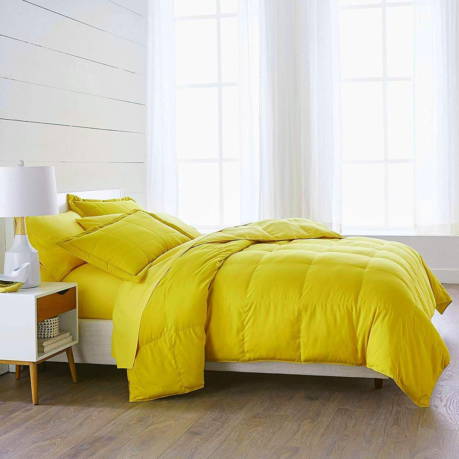 Dhruvi Bedding Dhruvi Bedding All Season Luxury - 100% Organic Cotton King Size 90 x 102 Inches 1 Piece Goose Down Alternative Comforter, 400 GSM - Machine Washable (Yellow Solid)