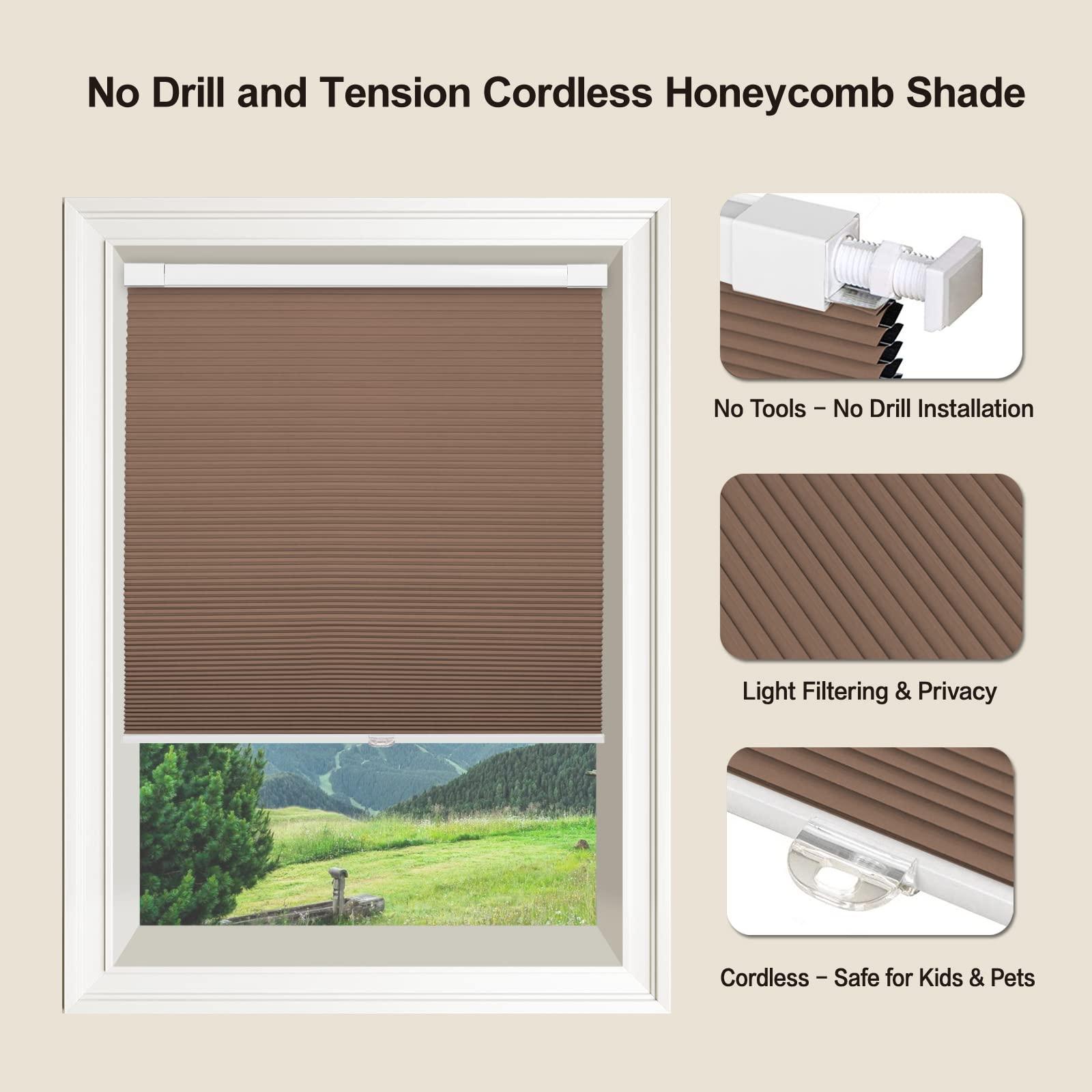 Sunbox No Drill Honeycomb Blinds for Window, Blackout Cordless Cellular Shades, No Tools, Easy to Install, Cellular Blinds for Home, Office, Coffee