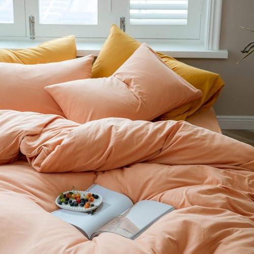 AMWAN AMWAN Peach Pink Color Duvet Cover King Solid Orange Bedding Set 100% Jersey Knitted Cotton Comforter Cover Solid Color Duvet Cover Hotel Quality Luxury Bedding Set 1 Duvet Cover with 2 Pillowcases