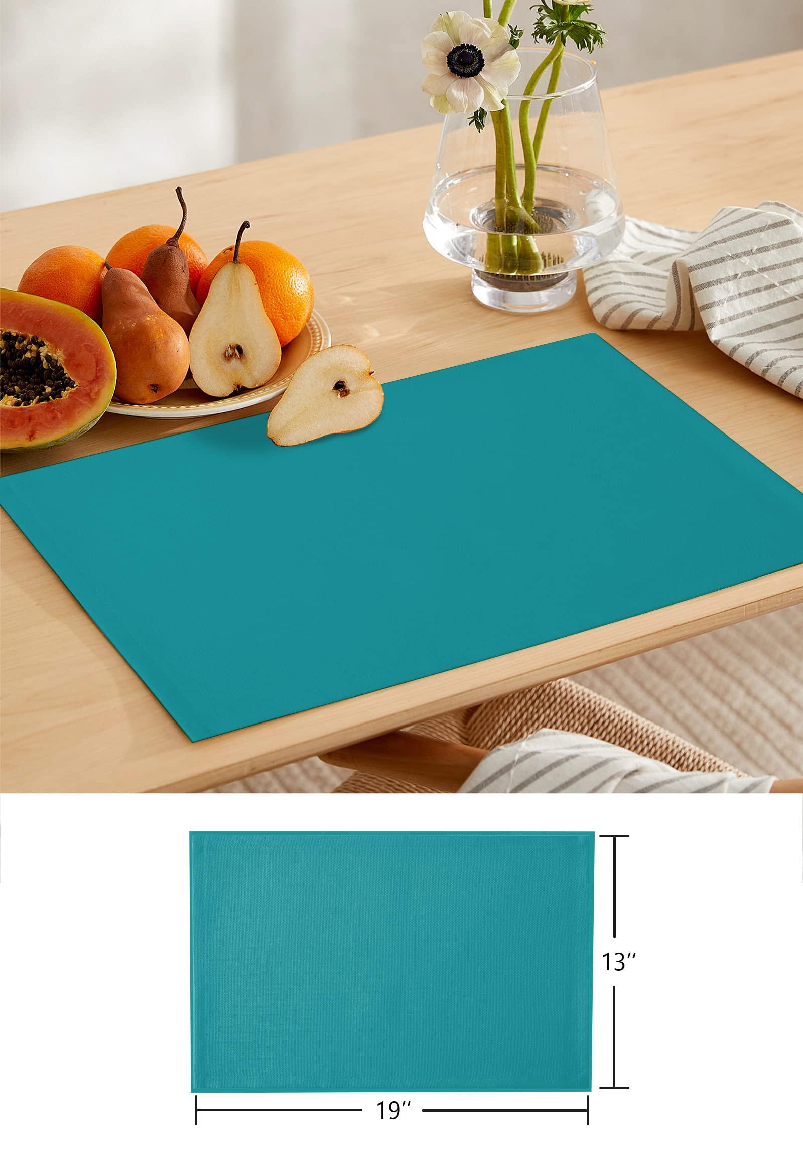 Victoroes Teal Table Runner and Placemats Set of 4 Blue Green Solid Color Cotton Linen Dining Table Runner 72 Inch and Washable Table Mats 4 Pcs Kits for Home Kitchen Decor