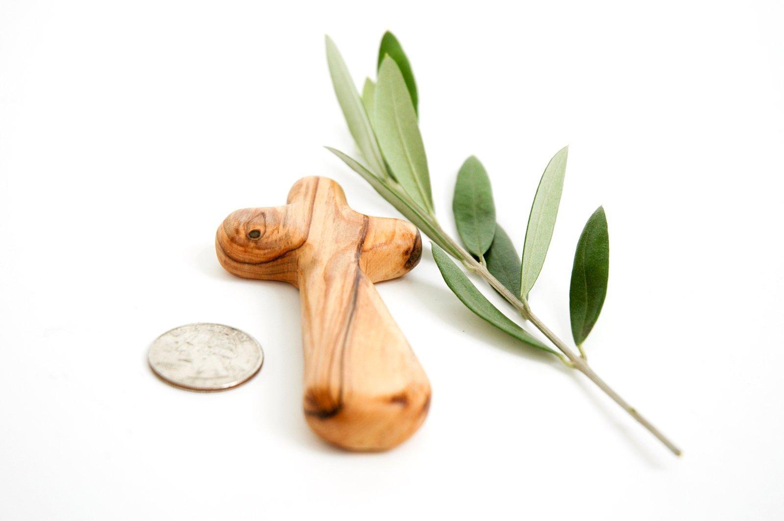 My Caring Cross Certified Holy Land Olive Wood Caring/Holding Cross (50, Medium Pocket Cross)