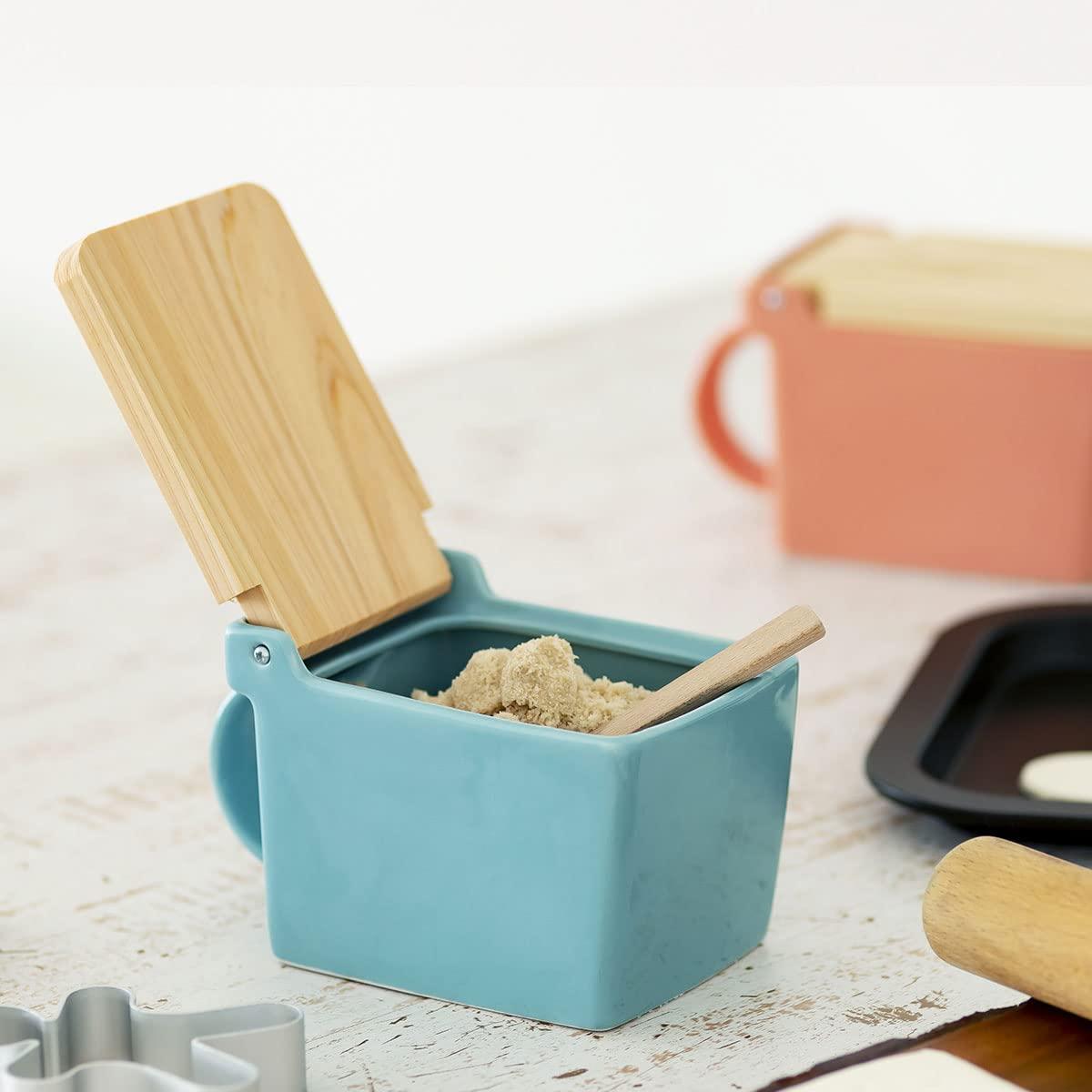 ZERO JAPAN() Zero Japan Bee House Premium Salt Box with Hinoki Lid - Container for Sea Salt, and Spices - Elegant Cellar for Kitchen Countertop - Ice Blue, 16 oz