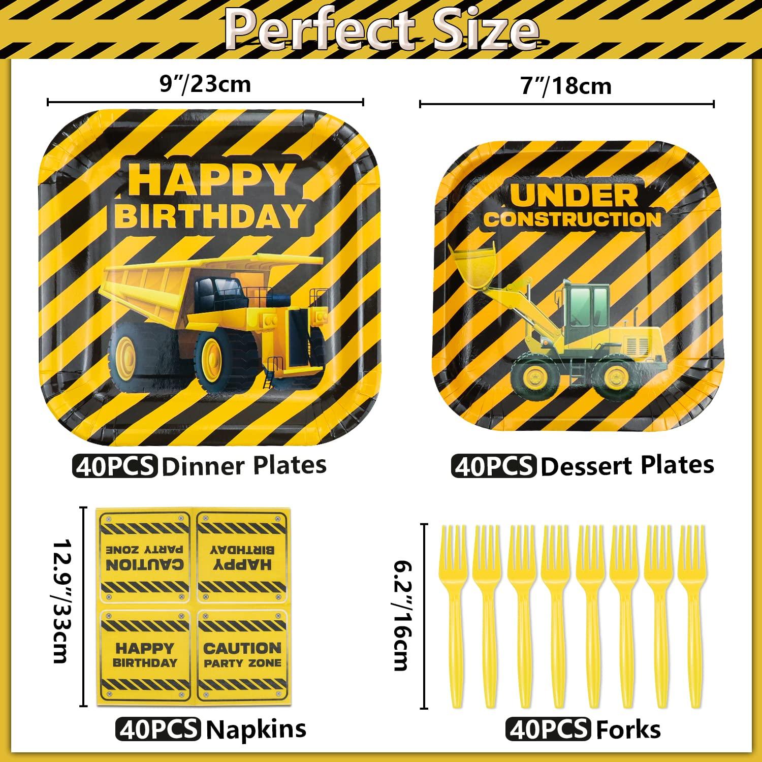 INSPIREYEE INSPIREYEE 160 Pack Construction Birthday Party Supplies Dump Truck Construction Birthday Decorations Construction Party Tableware Set - Plate, Napkins Serves 40