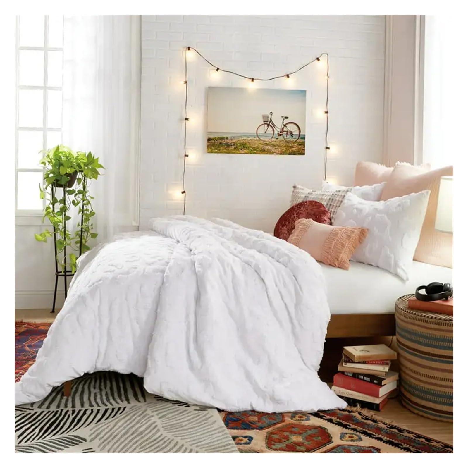 YChao YChao Bedding Bed Duvet Cover, Chenille Leopard 2 Piece Twin/Twin XL Comforter Set, White, Cotton, Chenille Tufted, Polyfill