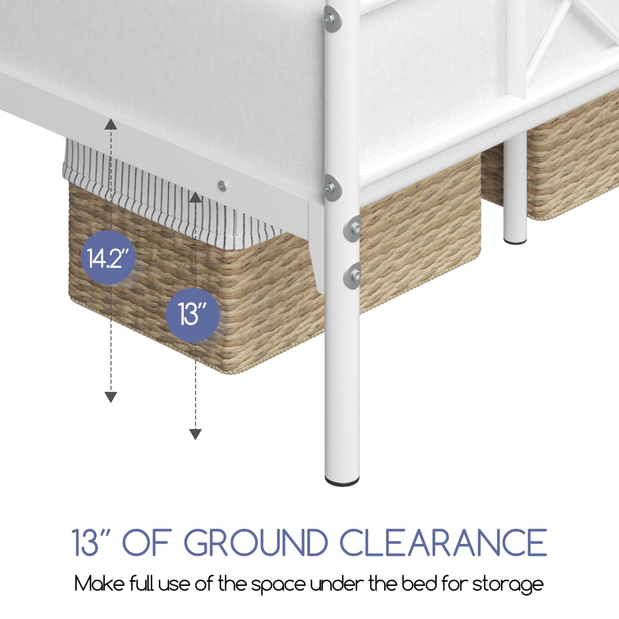 Yaheetech Yaheetech Metal Platform King Bed Frame Mattress Foundation with Headboard and Footboard No Box Spring Needed Under Bed Storage Steel Slats White