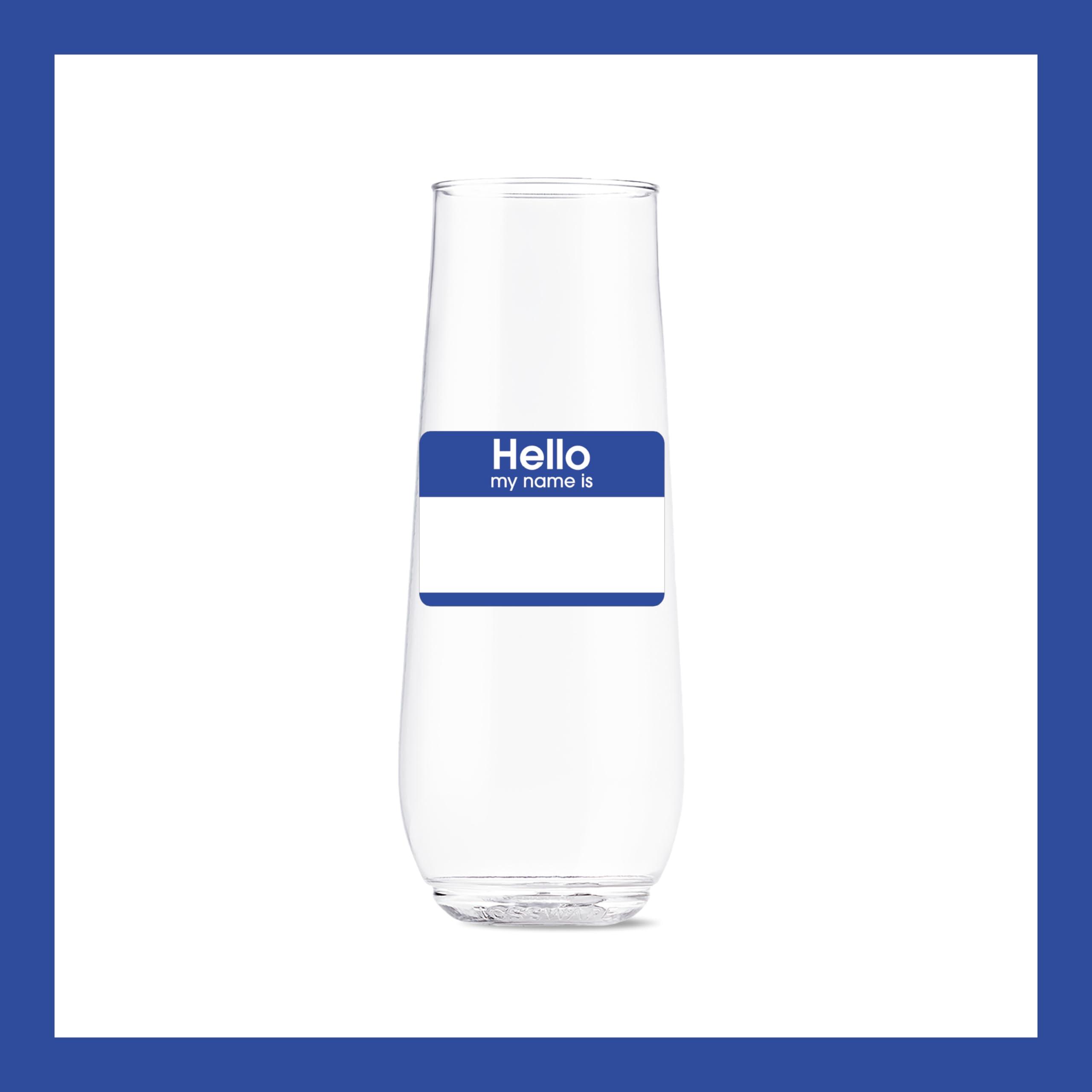 TOSSWARE TOSSWARE POP 9oz Flute Hello, My Name Is Series, SET OF 6, Premium Quality, Recyclable, Unbreakable & Crystal Clear Plastic Printed Glasses