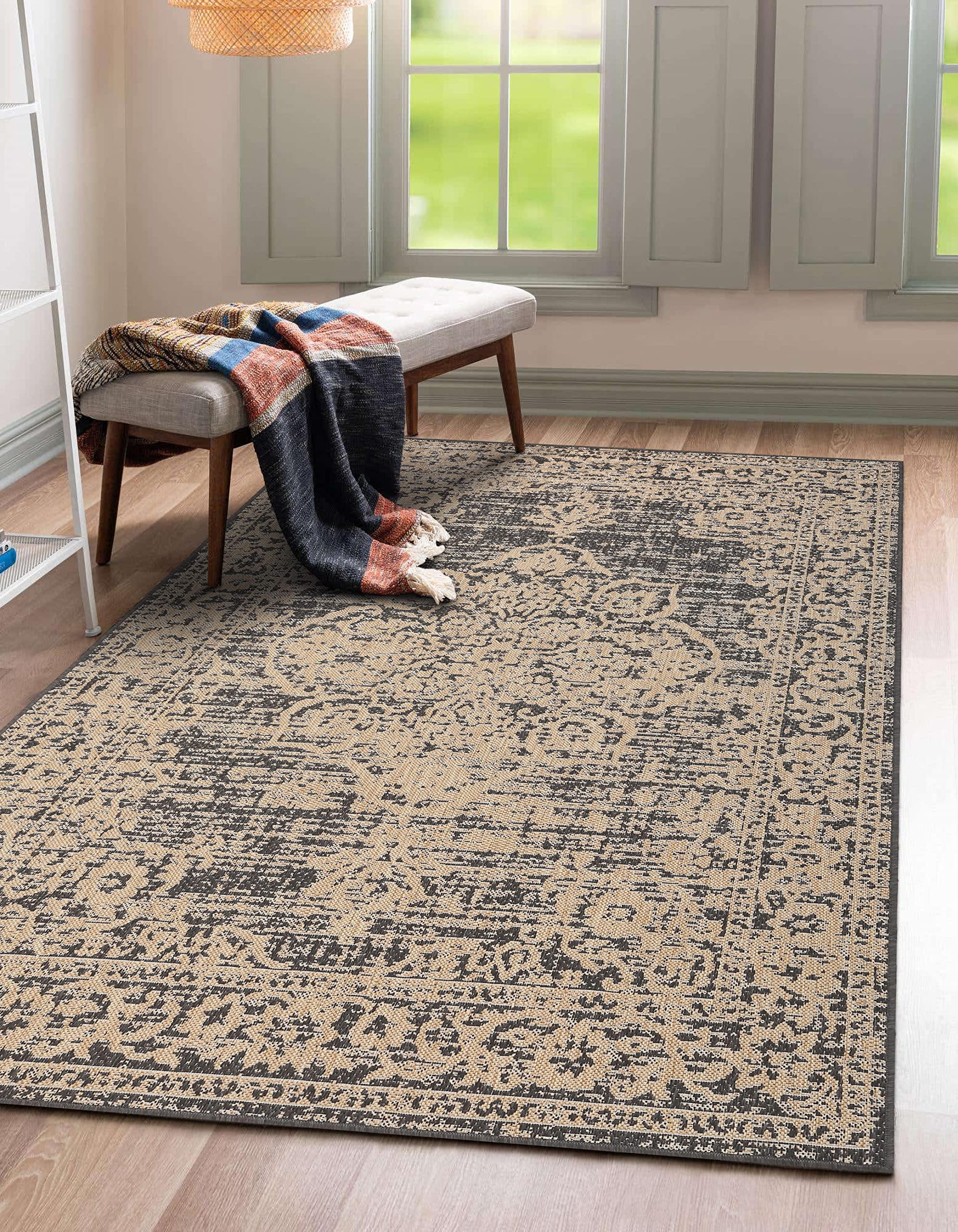 Sherloom Sherloom Modern Vintage Indoor Outdoor Area Rug Weather Resistant Outdoor Carpet for Porch Deck Balcony Backyard Patio Rug 8x10 Gray