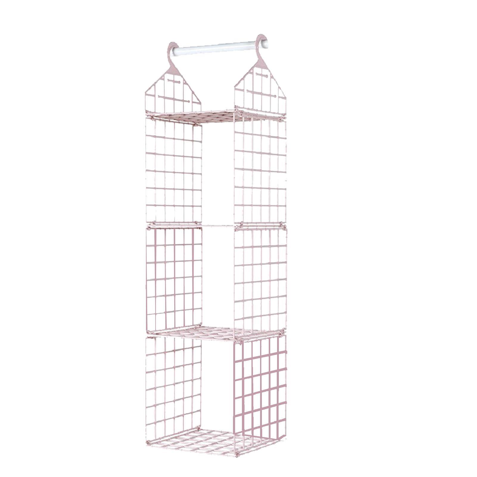 Yuezhongoo Yuezhongoo Hanging Closet Organizer, 3 Tier Pink Closet Shelves Plastic Closet Shelf Closet Organizers and Storage for Clothing Sweaters Shoes Handbags
