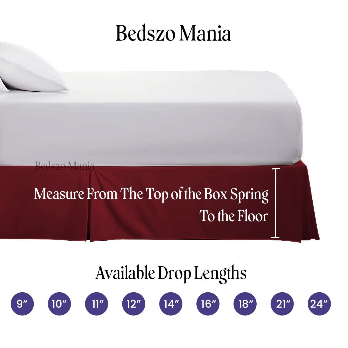 Bedszo Mania Box Pleated Bed Skirt 21 Inch Drop King Size Burgundy Color Bed Skirt Split Corner Pleated Style Easy Fit Easy Care Fade & Wrinkle Resistant-100% Microfibre Made