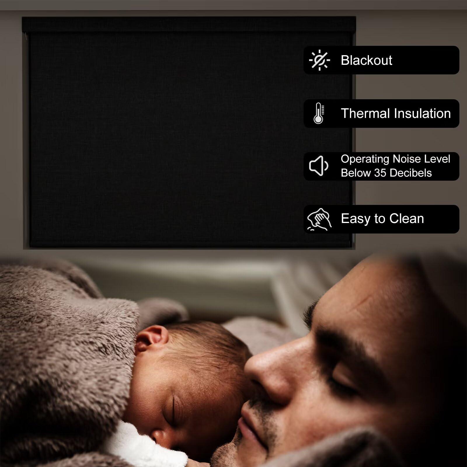 MYshade MYshade Custom Motorized Roller Shades with Remote, Cordless Manual and Automatic Blackout Roller Blinds for Windows with Valance Cover,Electricity Room Darkening Shades for Home(Black)