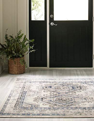 Rugs.com Rugs.com Charlotte Collection Rug 8 Ft Square Aqua Low-Pile Rug Perfect for Living Rooms, Kitchens, Entryways