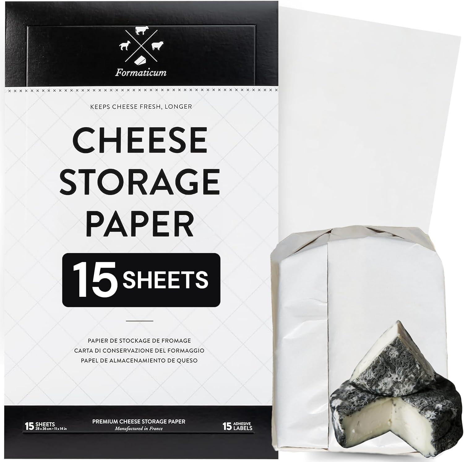 Formaticum Formaticum Cheese Storage Wax Coated Paper - Porous Wax Sheets From France - Keep Cheese or Charcuterie Fresh - Professional Grade Cheese Paper for Wrapping Cheese - 11 x 14 (15 Sheets with Labels)