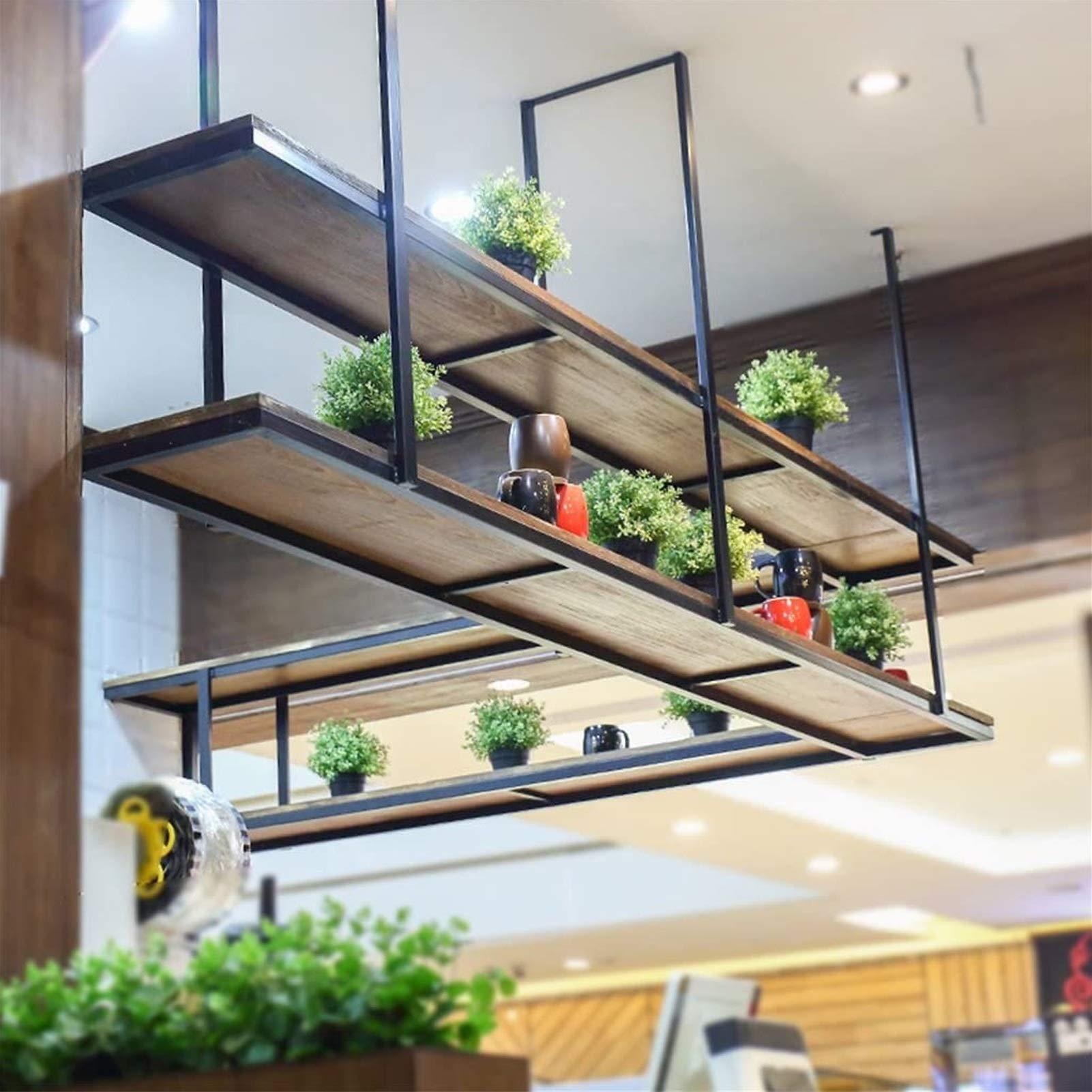 SXBHDM Ceiling-Mount Shelf Kitchen Bar Floating Shelves Storage Shelving Wood Wall Shelf Kitchen Spice Rack, Hanging Under Counter Shelf for Kitchen, Wood and Metal (Size : 120x30x80cm)