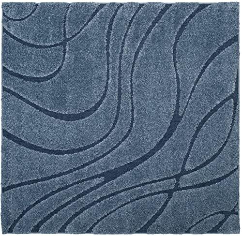 Safavieh SAFAVIEH Florida Shag Collection 5' Square Light Blue / Blue SG471 Abstract Wave Non-Shedding Living Room Bedroom Dining Room Entryway Plush 1.2-inch Thick Area Rug