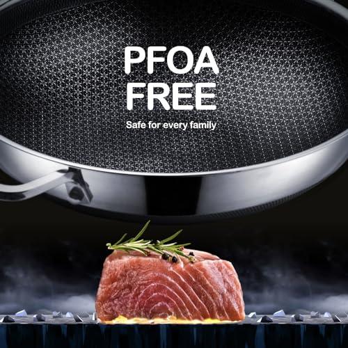 DOTCLAD DOTCLAD Wok pan,Hybrid 12 inch Wok with Lid, PFOA Cookware,non stick Stainless Steel Woks & Stir-fry pans Nonstick, Dishwasher and Oven Safe, Works on Induction