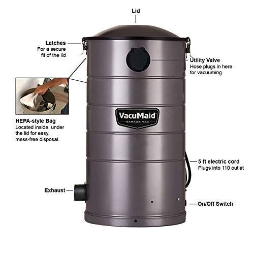 VacuMaid VacuMaid GV30PRO Wall Mounted Garage and Car Shop Vacuum Cleaner with 30 ft. Hose, Tools, and 7 Gallon Bag