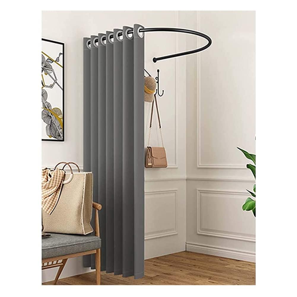 liu san xiao Fitting Room Curtain Rod U-shaped - Clothing Store Dressing Room Curtain Rod - Bathroom Curtain Rod - Wall Mount Semi-circle Ring Shelf (Color : Black, Size : 80x80cm)