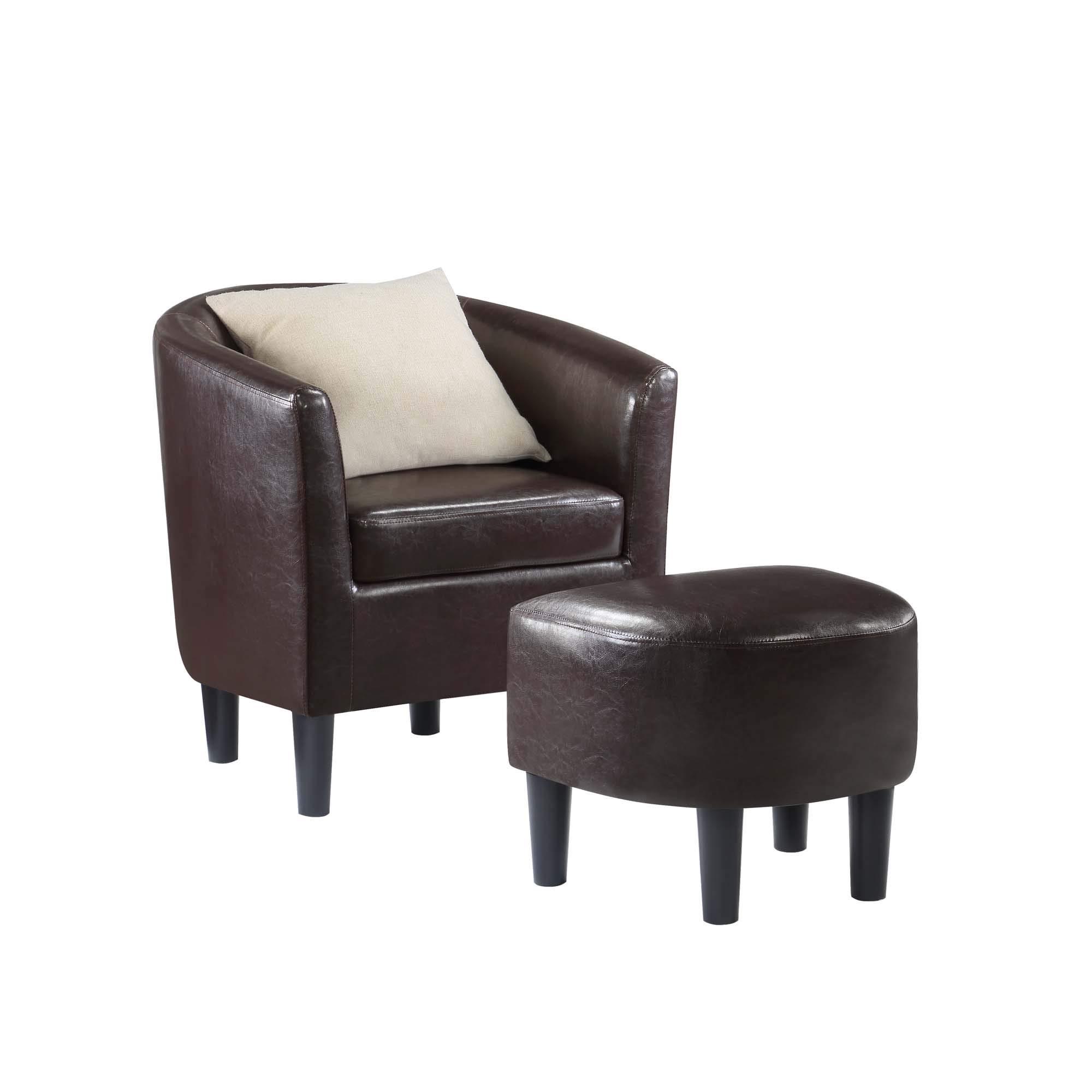 Convenience Concepts Convenience Concepts Take a Seat Churchill Accent Chair with Ottoman, Espresso Faux Leather