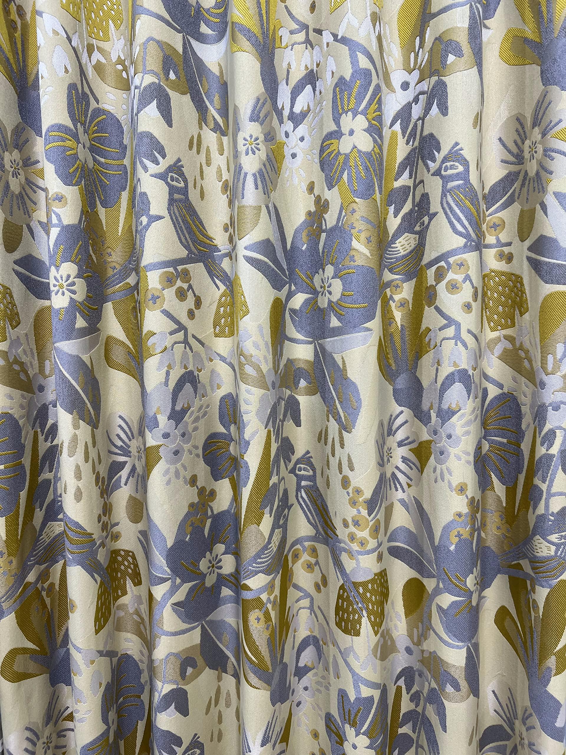 ILUOGUDU Yellow Window Curtains Drapes for Living Room 102 Inch Length 1 Panel Set Long Cotton Linen Textured Floral Jacquard Semi Blackout Farmhouse Darkening Curtain for Bedroom (Pinch Pleated, 52"W x 102"L)