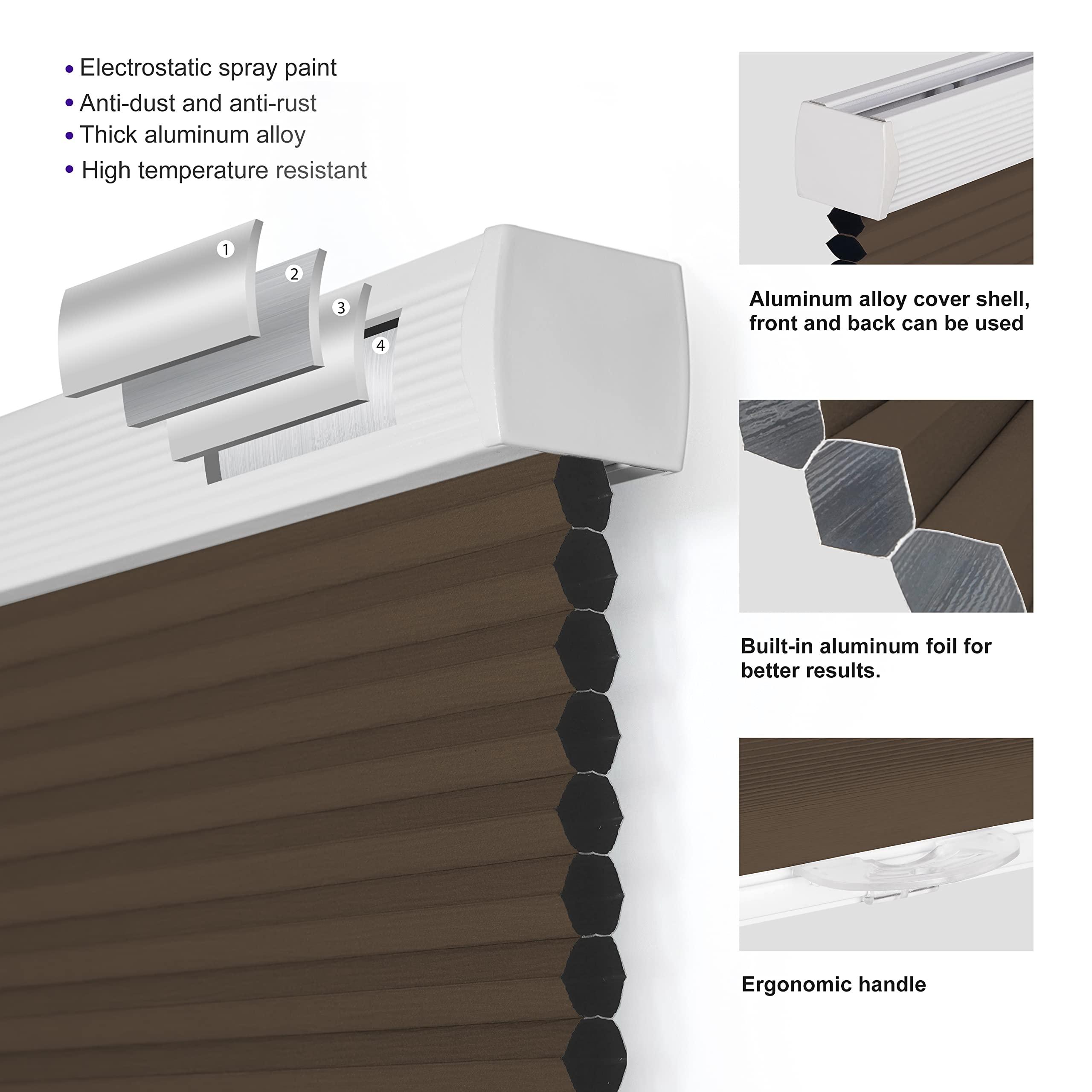HOTSOON HOTSOON Cordless Cellular Shades Blackout Honeycomb Blinds for Windows Pull Down Room Darkening Cellular Blinds Thermal Insulated Windows Shades for Home Bedroom Office Door,Dark Brown,60" W x 64" H