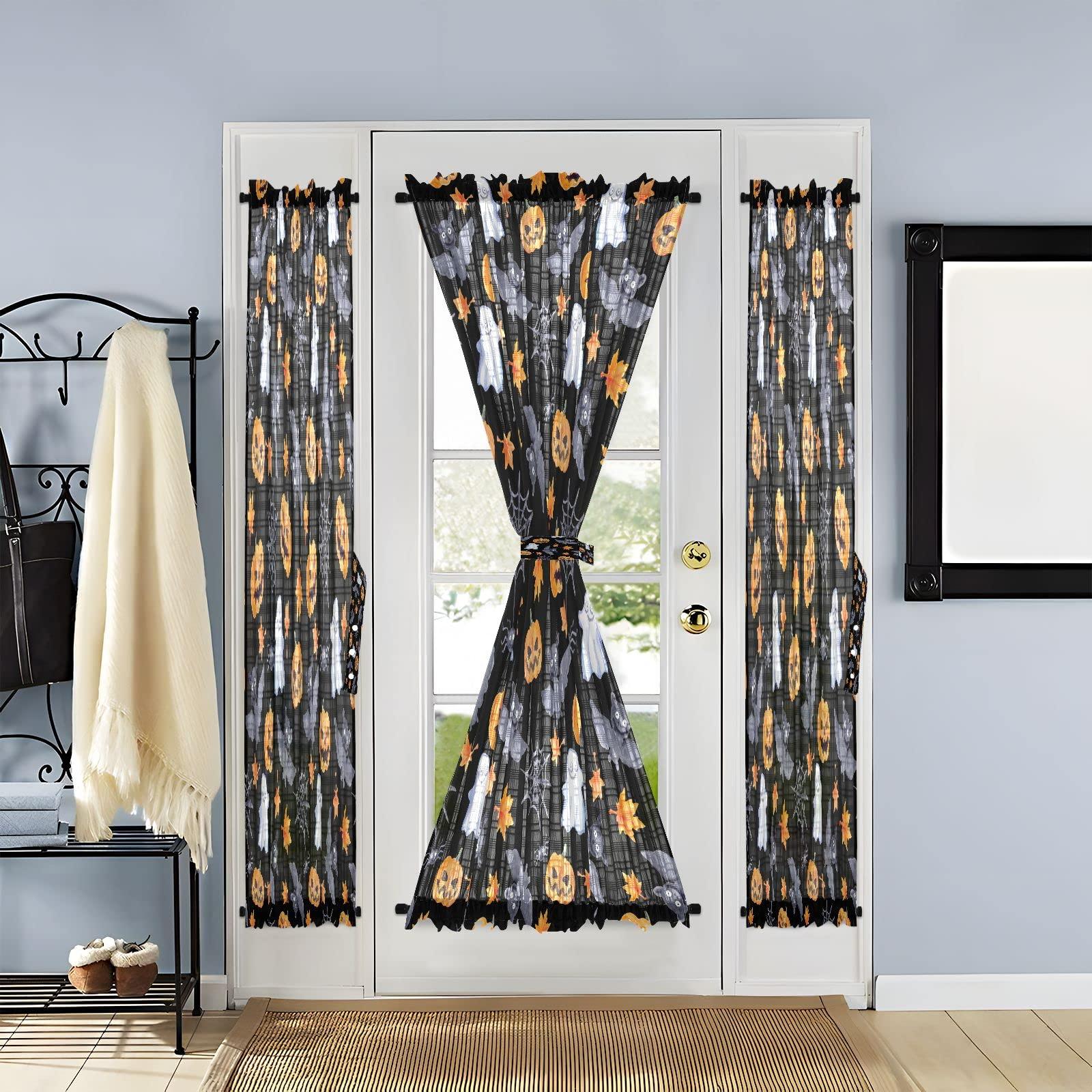 JSTEL JSTEL Halloween Ghost Sheer Door Curtain 1 Panel 54x40 Inch, Privacy Semitransparent French Door Curtain with Top and Bottom Rod Pocket,Tieback Included