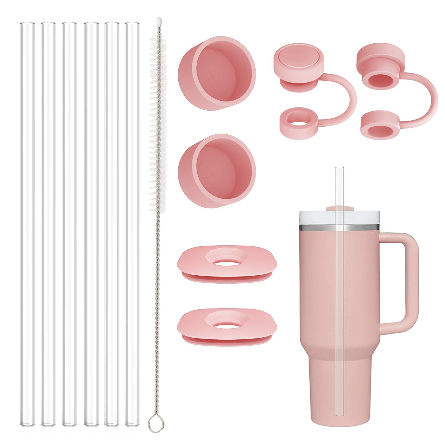 Beonsky Replacement Straw Cover Spill Stopper Accessories for Stanley Cup 40 oz 30 oz Quencher, Tumbler Accessories of 6 Clear Straw with Cleaning Brush, 2 Silicone Cover Cap, 4 Leak Sproof Plug for Stanley