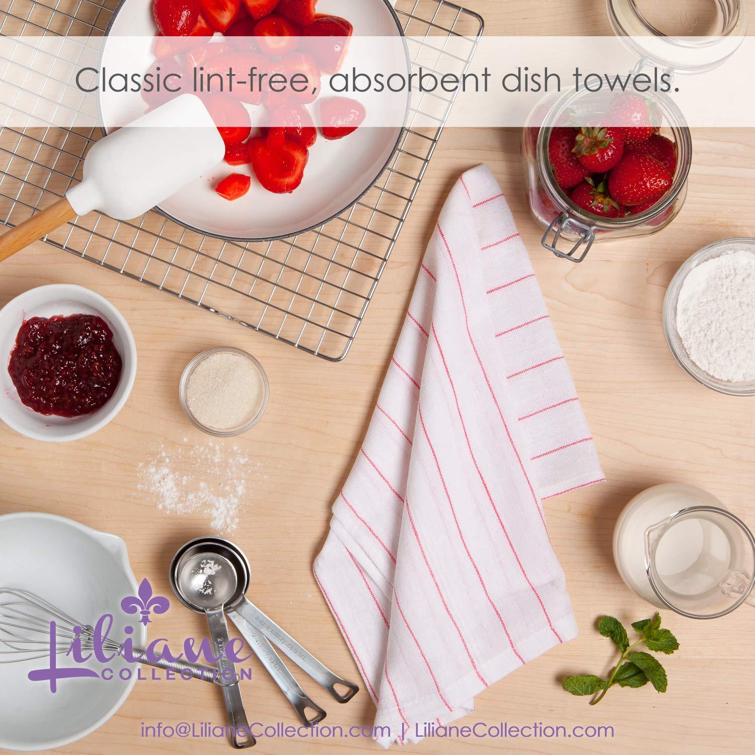 Liliane Collection Liliane Collection Bulk Wholesale Carton of 300 Glass Towels - 16\" x 27\" 100% Cotton Kitchen Towels - Dish Towels in White with Red Stripes - No Streaks or Spots on Glasses, Flutes, Wine Glasses