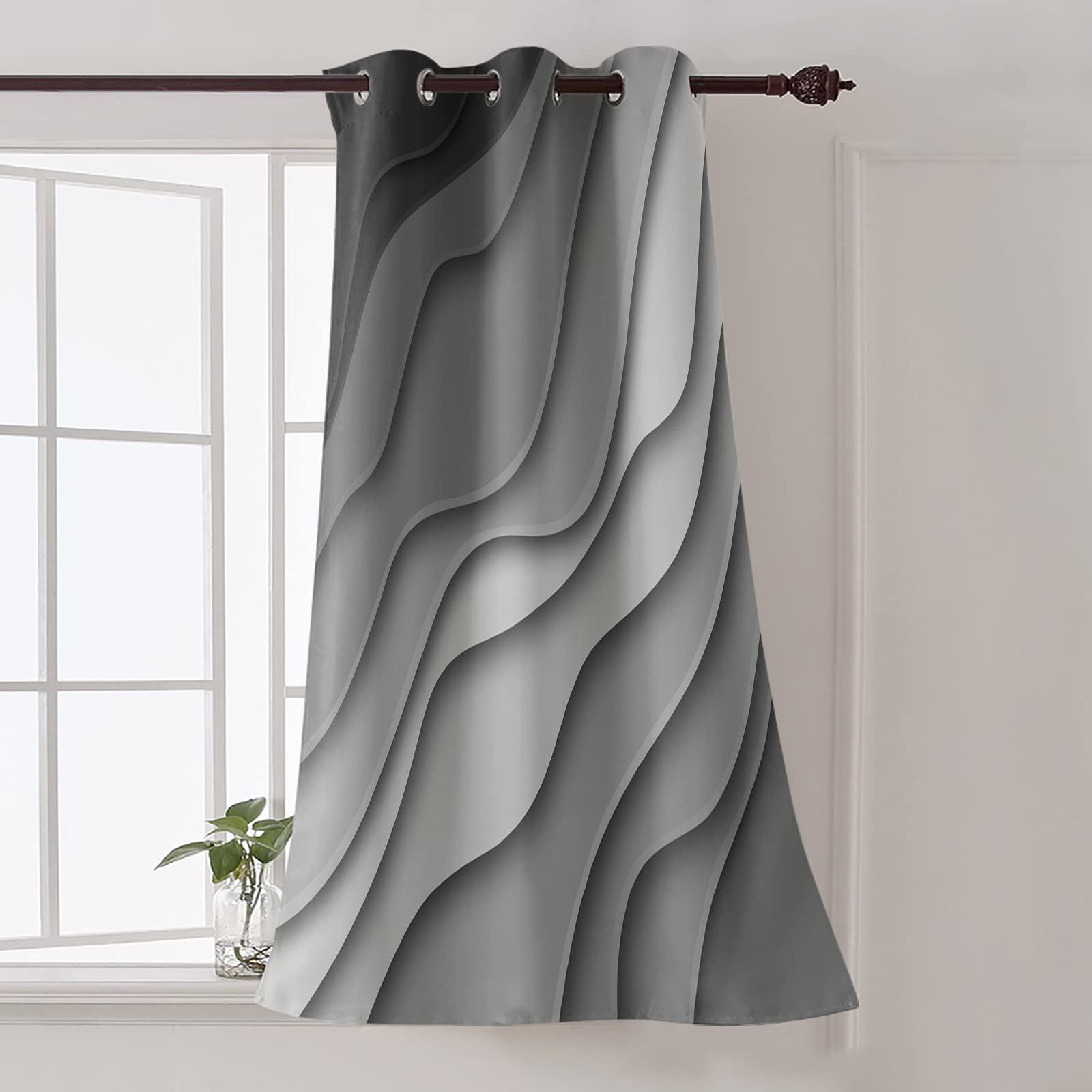 Futuregrace Black Grey Ombre Blackout Curtains 90 inches Long for Living Room Bedroom,Modern Geometric Abstract Room Darkening Window Drapes Grommet Thermal Insulated Waves Beach Curtain for Sliding Door Decor