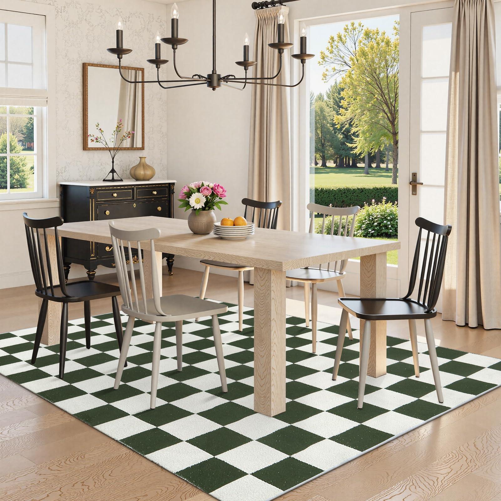 Lahome Lahome 6x9 Green Checkered Rug for Bedroom Boy Room, Modern Large Cotton Woven Checkerboard Green and White Rug, Retro Washable Art Decor Carpet for Living Room Home Decor