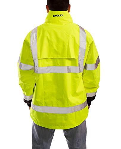 TINGLEY Tingley Standard Icon High Visibility Jacket with Attached Hood, Fluorescent Yellow-Green/Black, 5X-Large