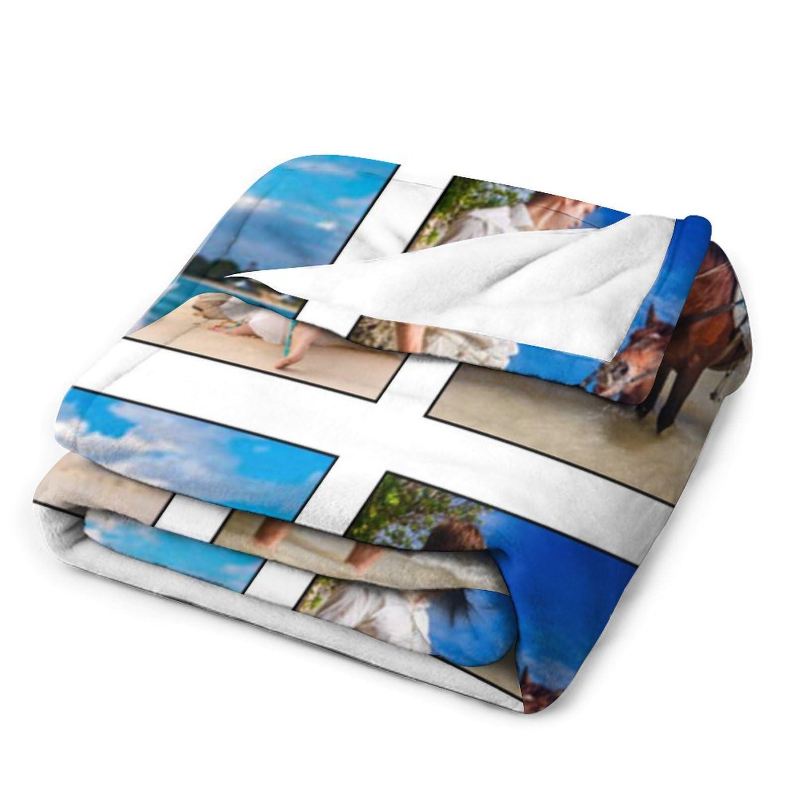 WIORUTI WIORUTI Custom Blanket with Photo Text Personalized Throw Blankets Customized Picture for Mother Father Adult Friends Personalized Gift Flannel Blanket Birthday Christmas, 4 Photos, 31\"x47\"