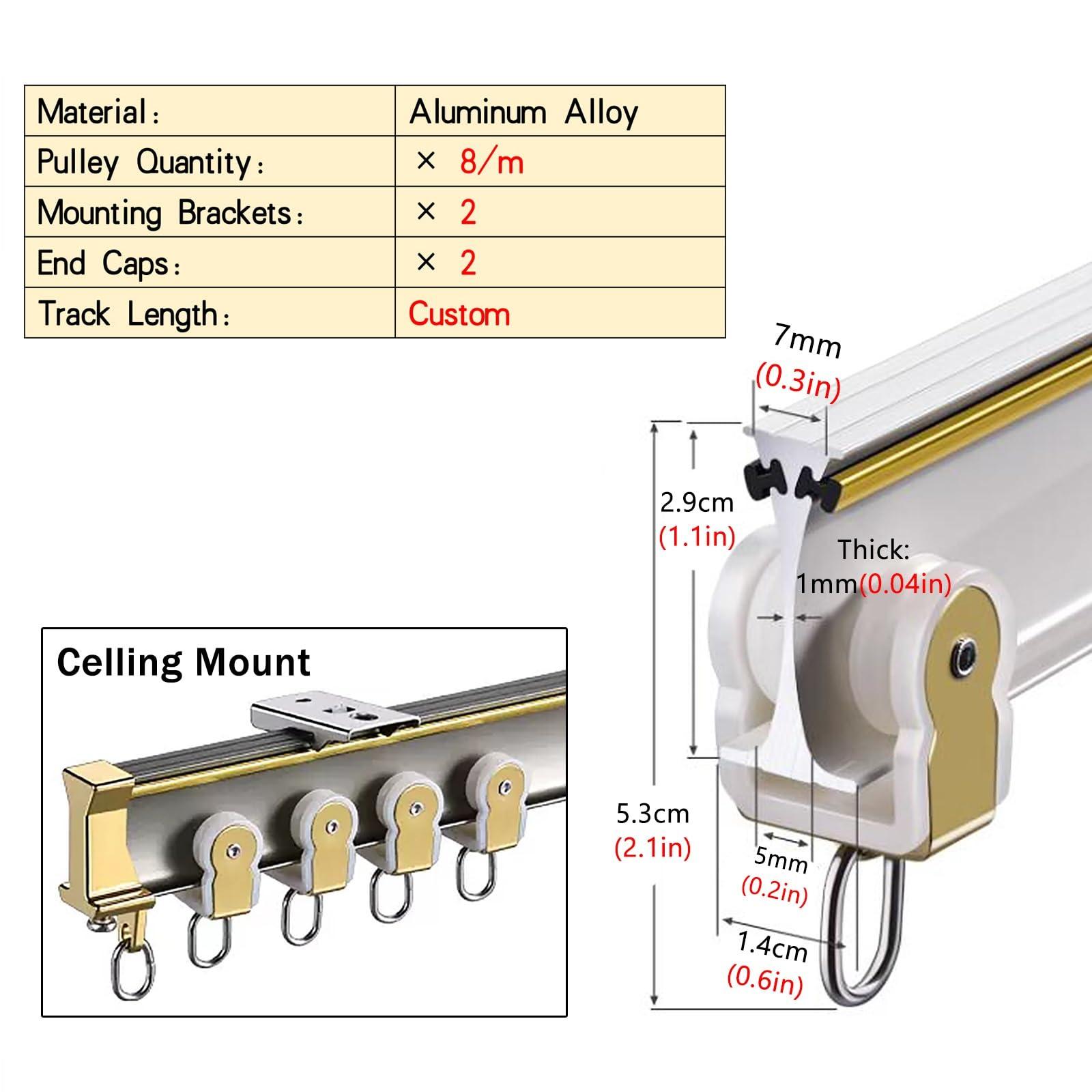 LZMZMQ Bendable Curtain Track - 8ft 10ft12ft 14ft 16ft 20ft, Home Commercial Room Divider Curtain Rod Aluminum Alloy, for Hospital/Gazebo/Rv Window, Ceiling Mount (Color : Champagne, Size : 100cm/3.3ft/39.