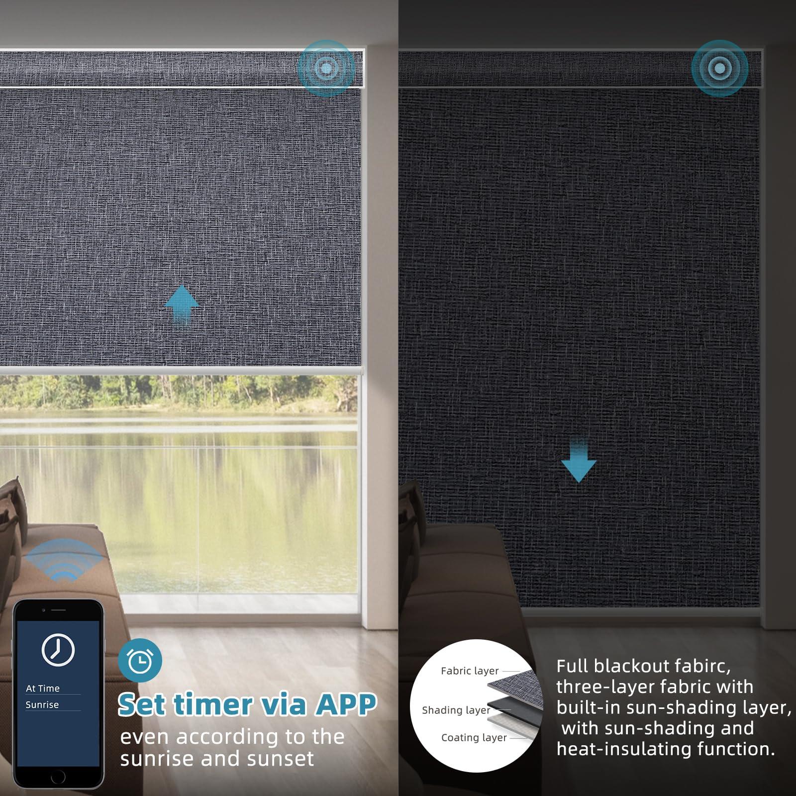 SmartWings SmartWings Motorized Smart Blinds with Remote, Custom Automatic 100% Blackout Roller Shade Compatible with Alexa/Homekit/Google, Electric Smart Blinds for Indoor Windows, Eclipse Charcoal