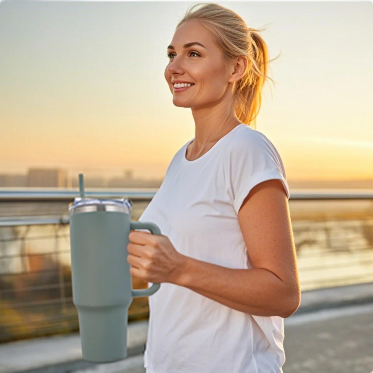 SMLIXE SMLIXE 40 oz Tumbler with Handle and Straw Lid,Insulated Reusable Stainless Steel Water Bottle Travel MugCupholder Friendly Double Wall Vacuum Sealed Cup (Shale)