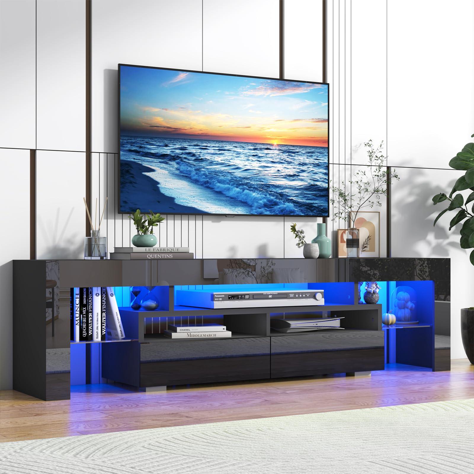 Vinctik 6&Fox Vinctik 6&Fox 70in LED TV Stand for 75/80/85 inch TV,Modern Black TV Stands for Living Room,High Gloss TV Entertainment Center with 2 Large Storage Drawer,APP RGB Light,TV Console(71in Black)