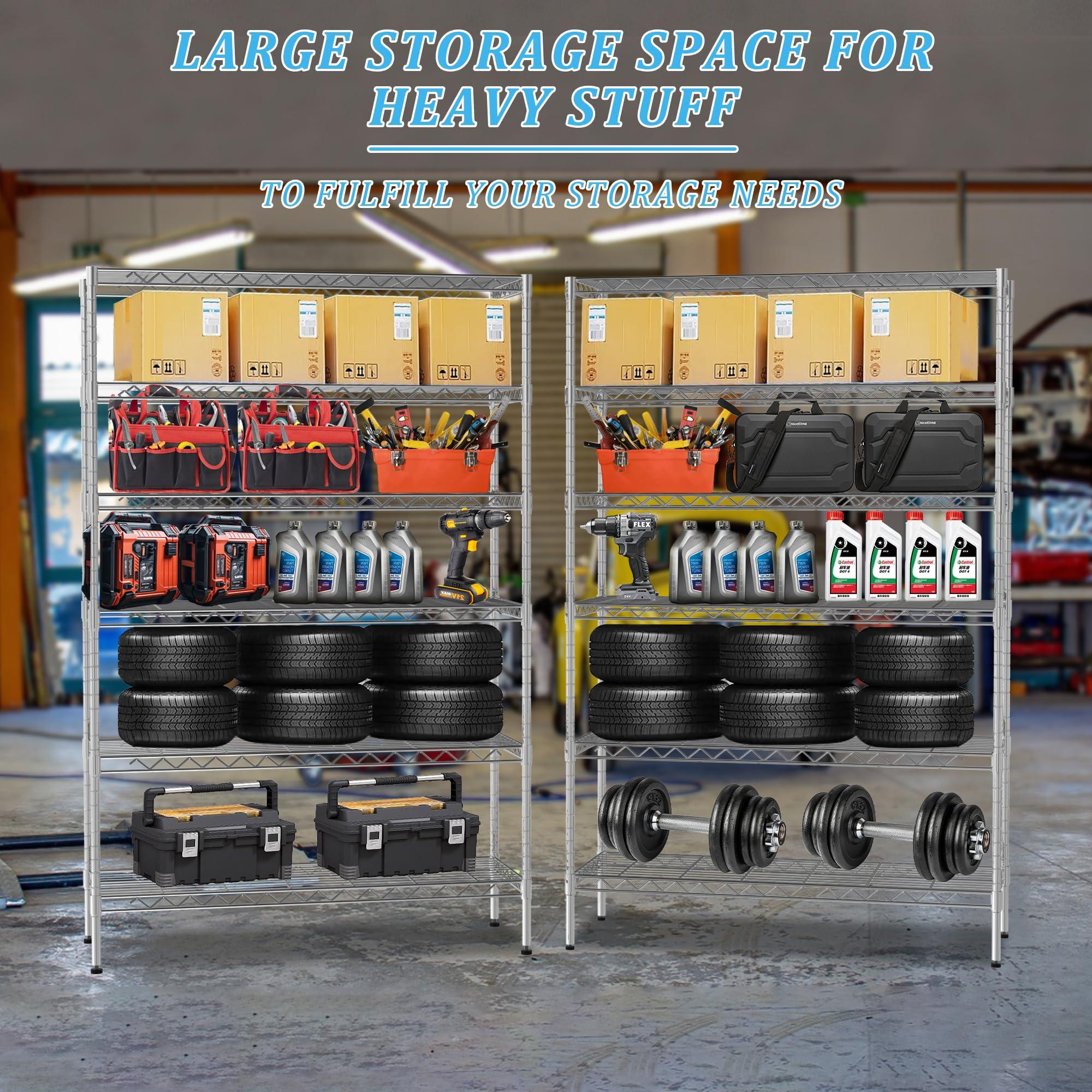 Dlewmsyic Dlewmsyic 6 Tier NSF Certified Metal Storage Shelving Unit,48D x 18W x 78H Load 2100lbs,Adjustable Metal Shelving for Restaurant Kitchen Bathroom Garage,Commercial Grade Shelves Organizer, Chrome