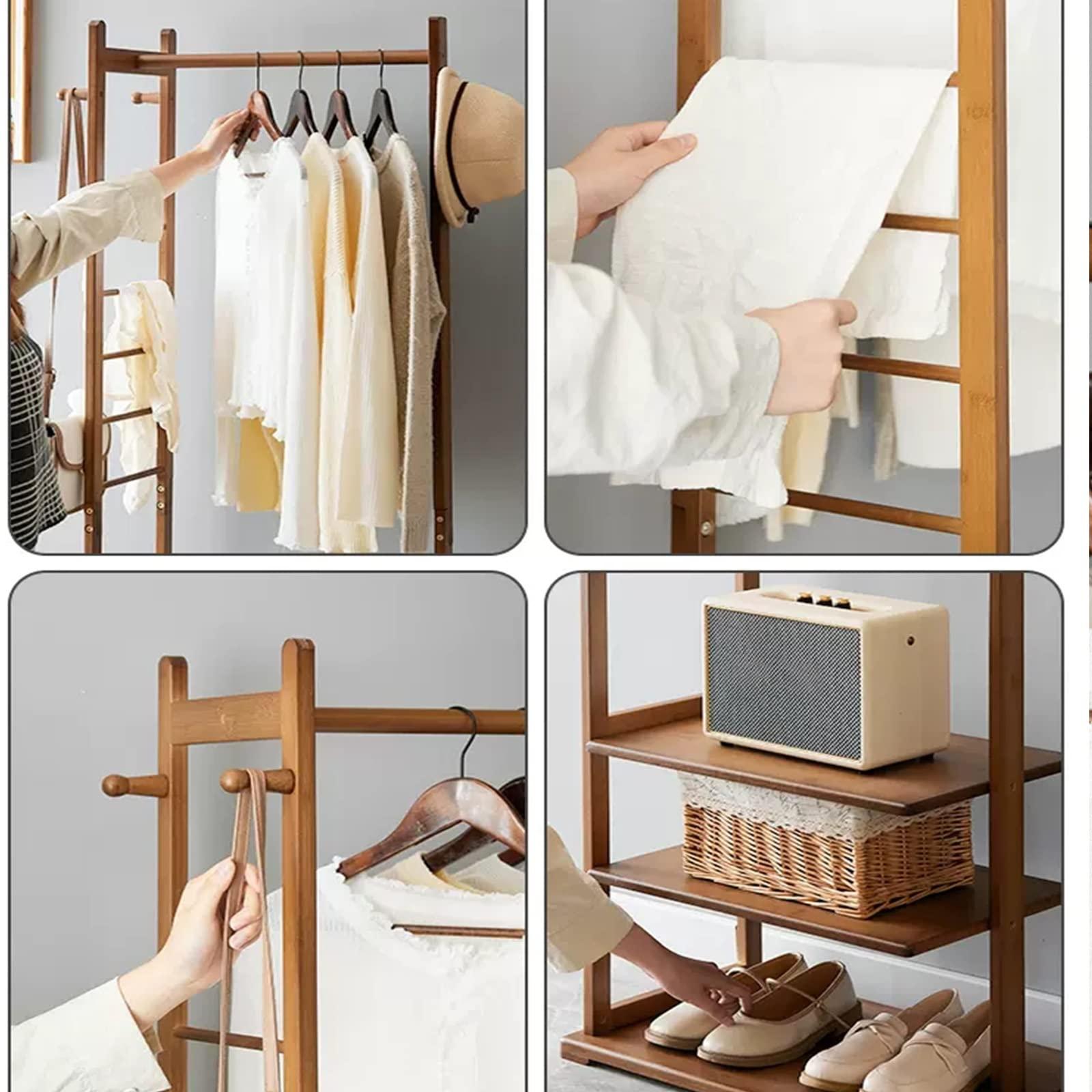 IMPREC IMPREC Wooden Coat Hanger, Modern Vertical Coat Hanger Furniture Coat Hanger The Bold Main Pole Can Hang A Lot of Clothes Put A Lot of Items at The Bottom (Color : Brown, Size : 57.5x35x174cm)