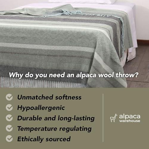 Alpaca Warehouse Alpaca Wool Blanket Throw Cherokee Design for Bed Couch Sofa Soft Warm Peruvian Alpaca Wool Blankets 72\" x 60\" (Combination 24 (Ivory/Gray/Blue))