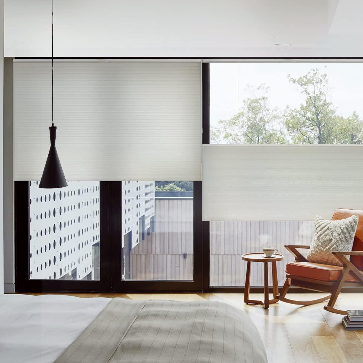 Mood MOOD Top Down Bottom Up Cellular Shades | Luxury Meets Function | Cordless, Light Filtering, Insulation, Acoustic Comfort | Honeycomb Blinds for Windows | Warm White | 38" Width x 48" Height