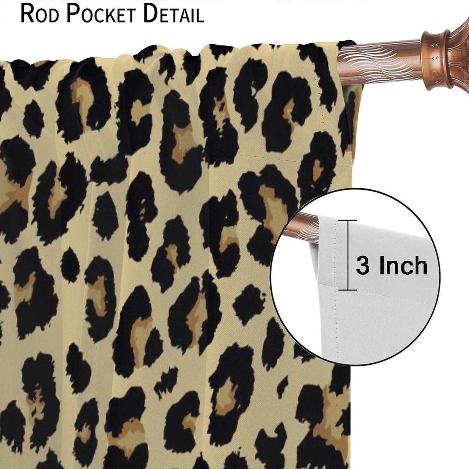 KANEPE Leopard Blackout Curtains, Leopard Pattern Design Wild Animal Skin Spots Print Window Treatments, Retro Rod Pocket Thermal Insulation Drapes for Bedroom Living Room, 55" W X 63" L