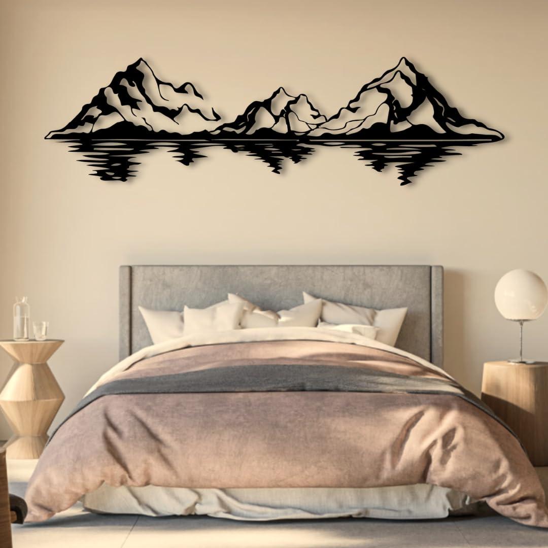 Cadeali Metal Mountain Wall Art, Mountain Wall Decor, Mountain Metal Wall Art, Large Wall Art Mountains, Wall Hangings, Mountain Decoration for Living Room, Bedroom or Study (Sliver, 72"x21"/183x51cm-2 pieces)