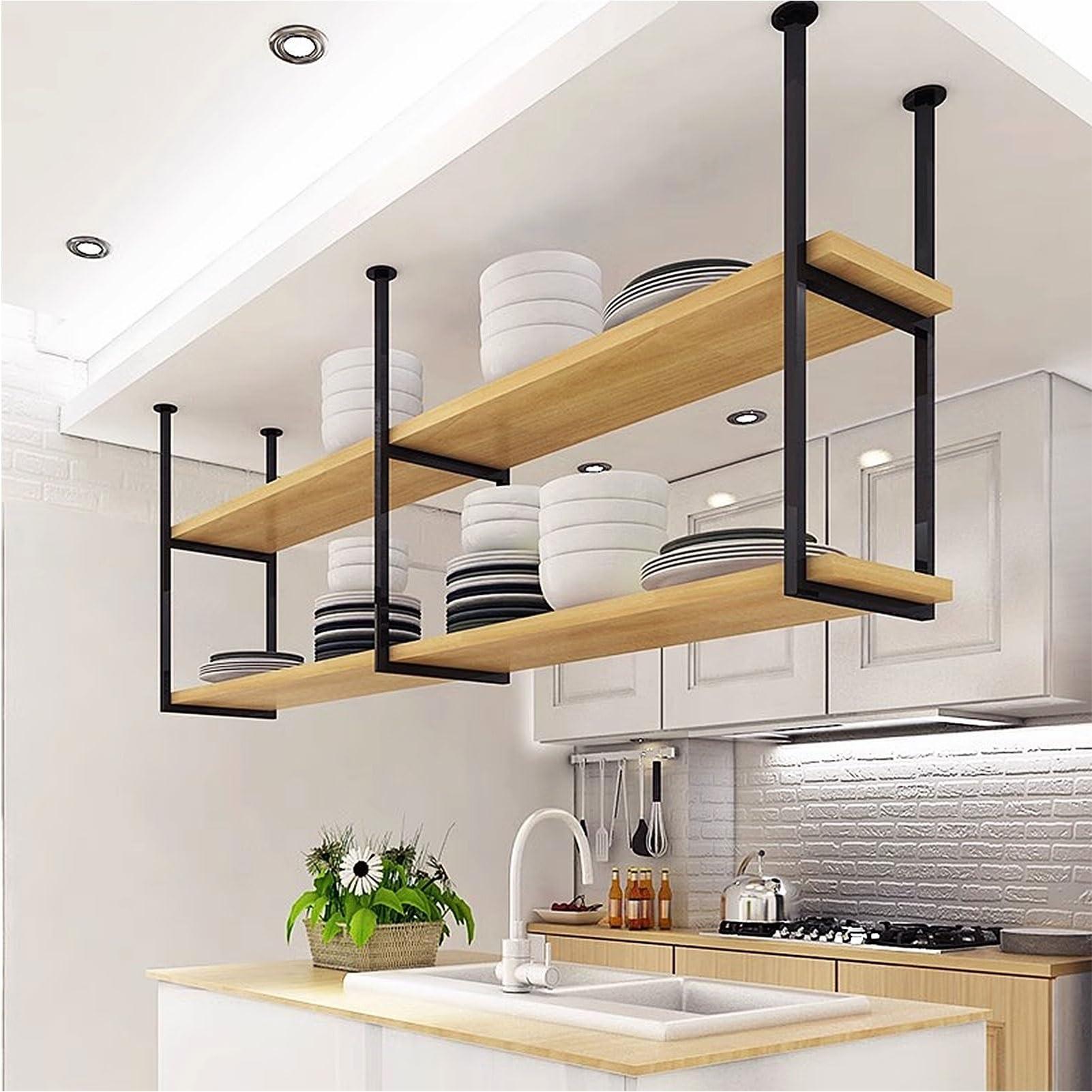 Junvstor Hanging Pot Rack - Wall Mounted Pot Pan Shelf for Kitchen Storage & Organization 2-Tier Wine Glass Bottle Holder Wall Mount Shelving Ceiling Display Storage Shelves for Bar ( Size : 80x30x80cm )
