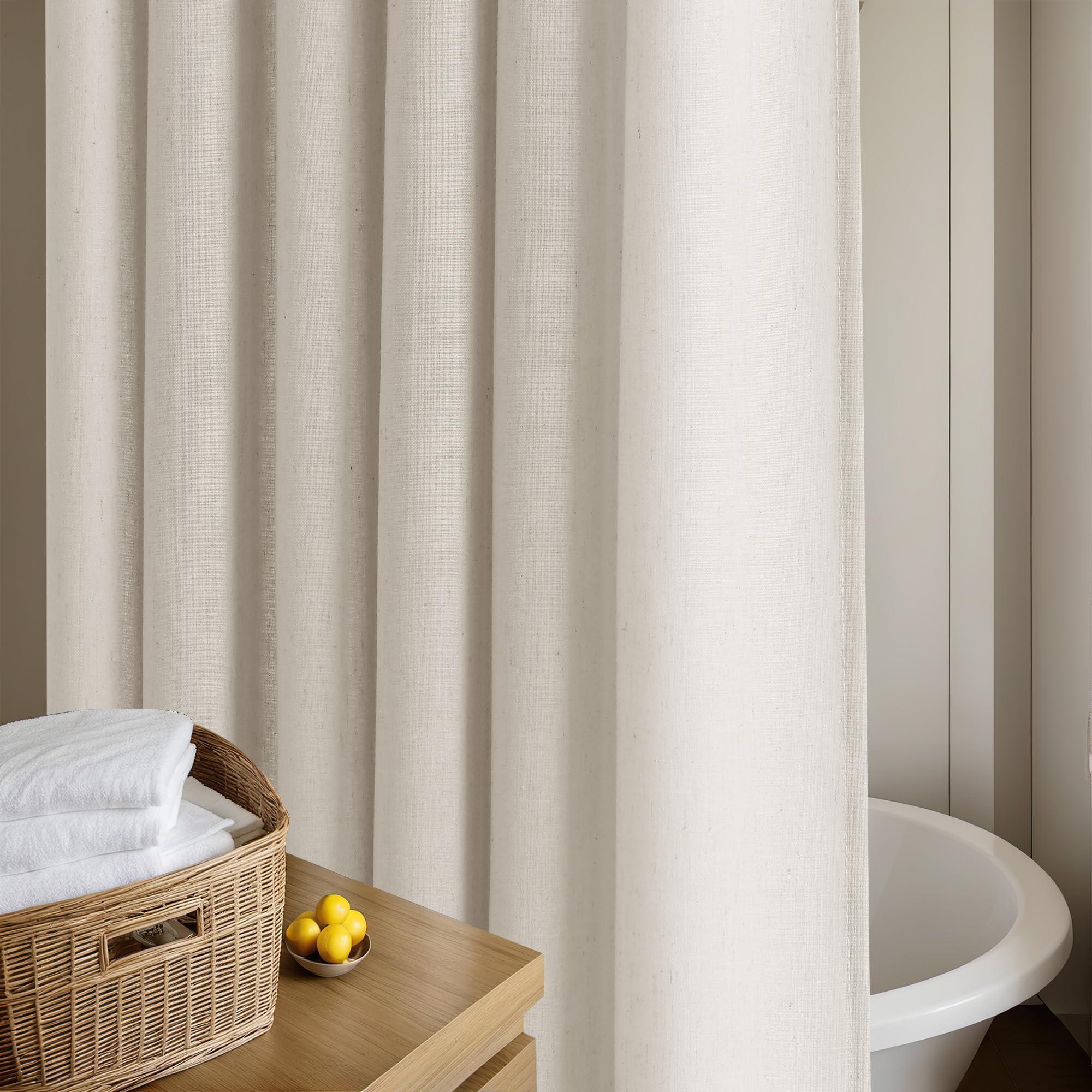 DUKIYO Extra Long Linen Shower Curtain 84 Inch Long Neutral Greige Tan Bath Shower Curtain Set with Hooks XLong Tall Country Farmhouse Boho Drapes for Bathroom, Greyish Beige, 72x84 Drapes