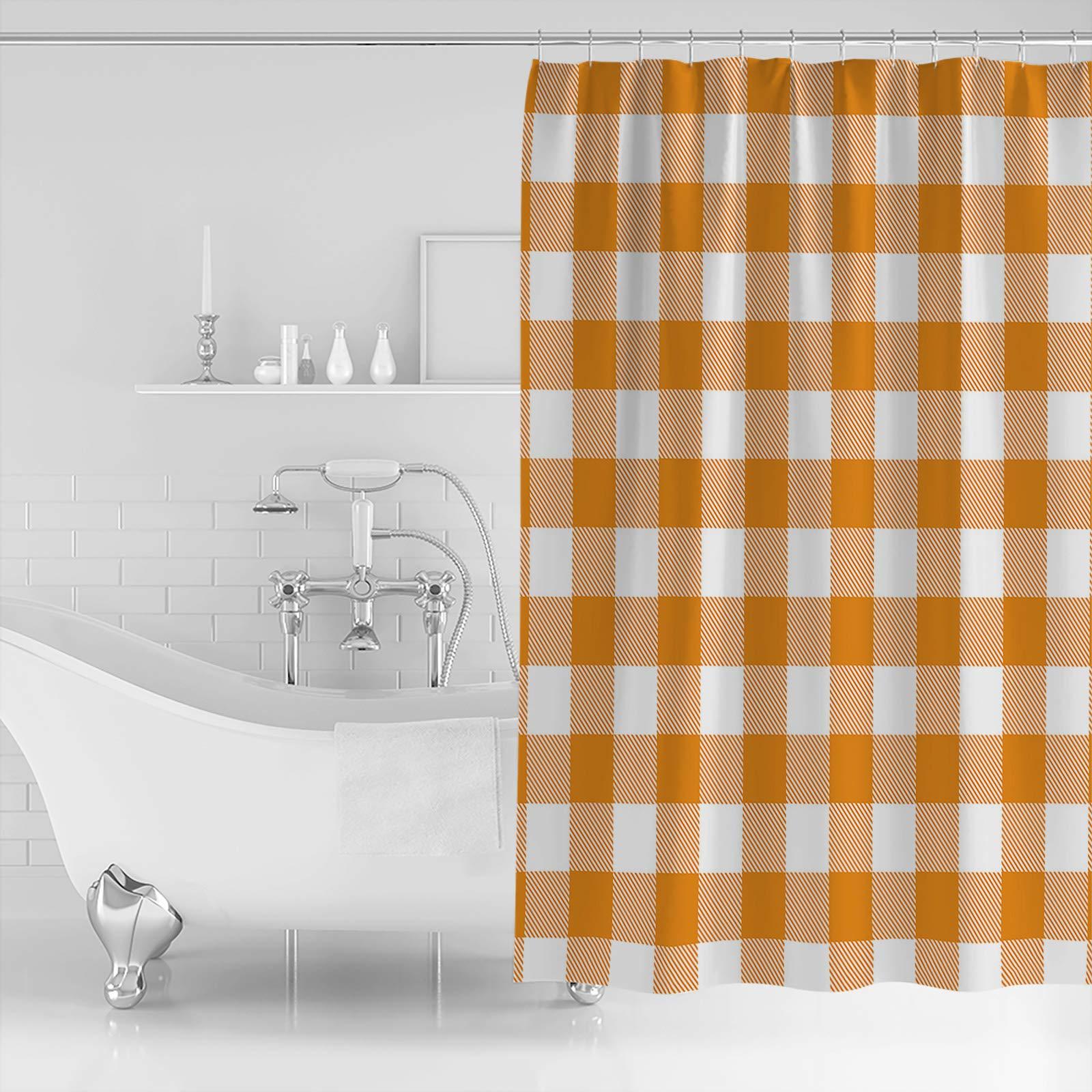 TocaHome Decorative Shower Curtain Buffalo Check Plaid Polyester Fabric Waterproof Bath Shower Curtains Orange and White Buffalo Plaid Farmhouse Machine Washable Curtain 60x72 Inch for Home Hotel